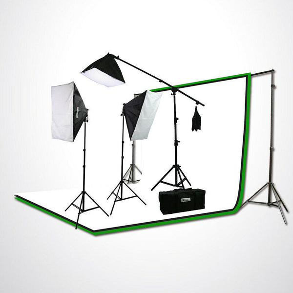 Photography Video Boom Lighting Light Kit 3 Muslin Background Support Stand Case
