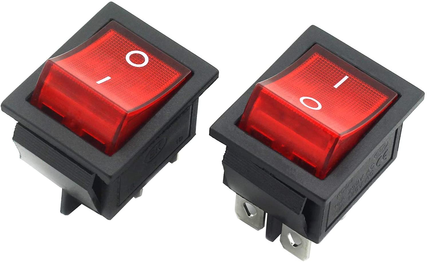 2-Pack Rocker Power Switch 16A 4 Pin 2 Position ON/Off Power Switch Red Button with Light