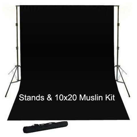 10x20 BLK Muslin Photography Studio Video Support Kit
