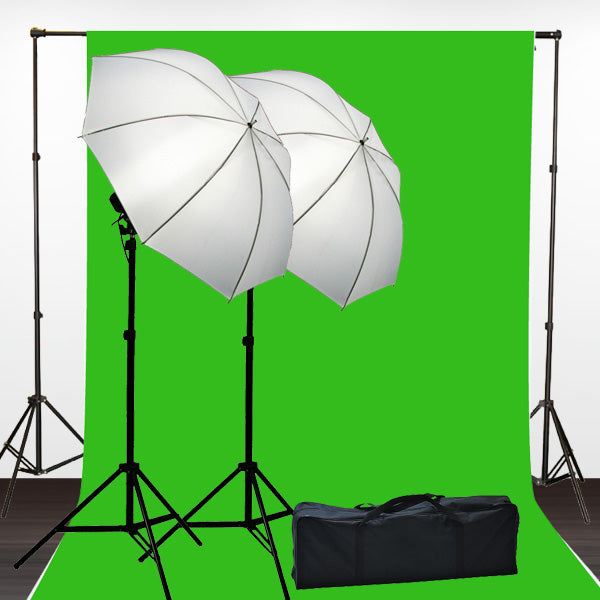 10 x 12 ChromaKey Green Screen Digital Photography Studio Video Lighting Kit with Background Stand and Case Kit by ePhotoInc H15-1012G