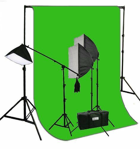 3 Softbox Photography Video Studio Boom Stand Hair Chromakey Lighting Kit 6x9G