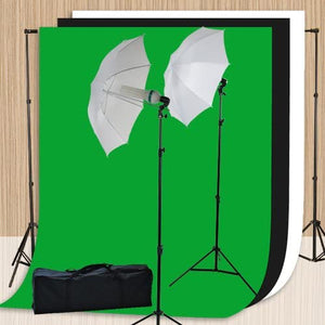 Photography Video Studio Lighting Kit with 3pcs 10ft x 10ft Chromakey Black, White and Green Muslins Backdrops and Background Support System