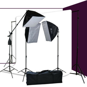 10x12 White Background Support & 3 Softbox Photography Video Boom hair Lighting